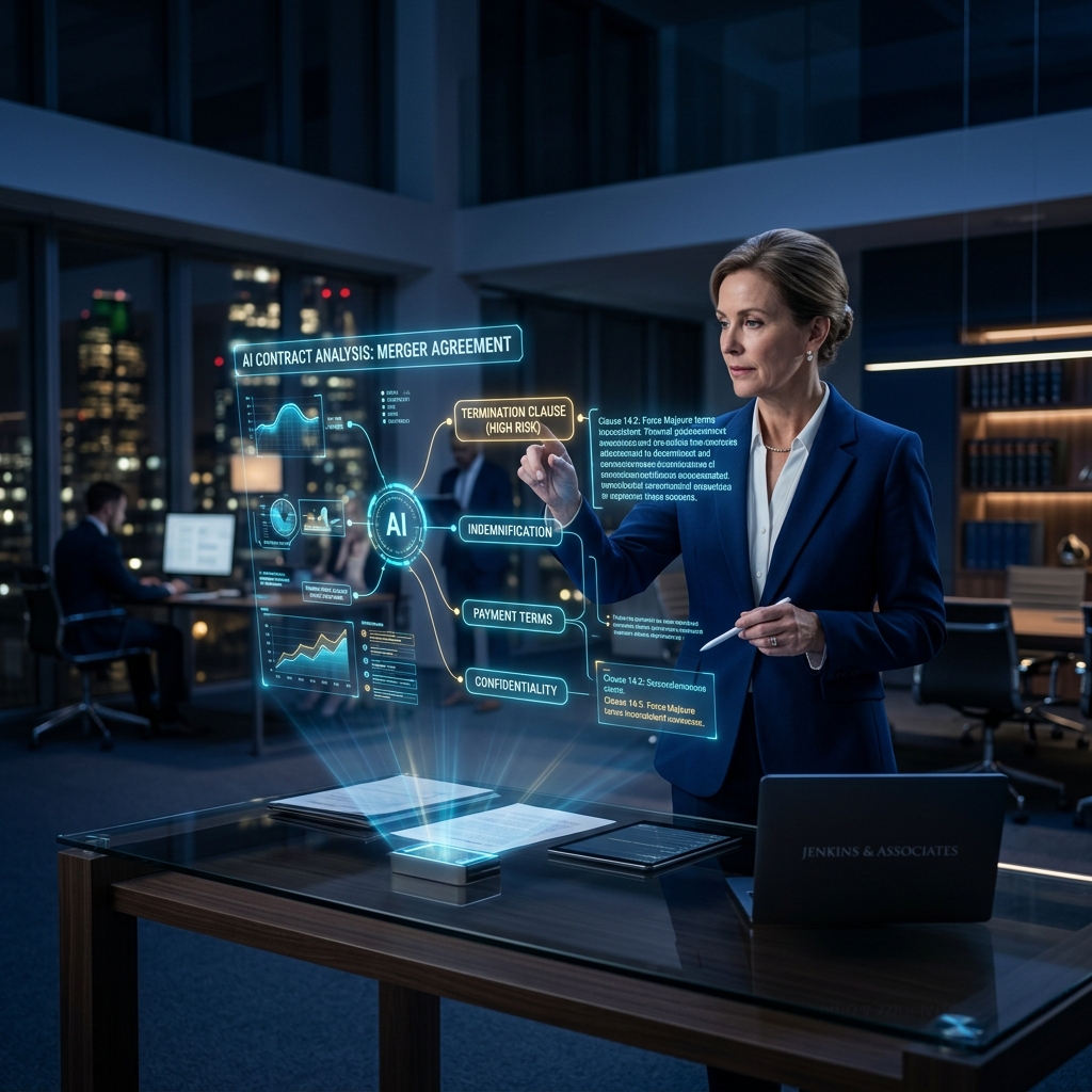 Attorney interacting with secure holographic legal AI workspace